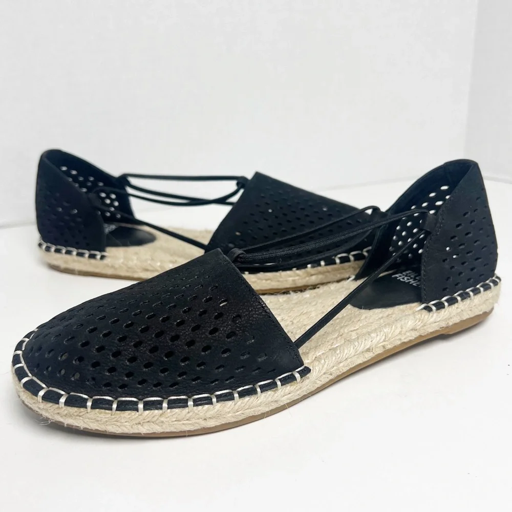 •EILEEN FISHER• Lee 2 Espadrille Sandal Black Perforated Nubuck Leather Size‎ 6